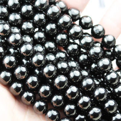 Genuine Real Natural Jet 10mm Round , Gemstone Beads Strand, 16 inch, 1mm hole