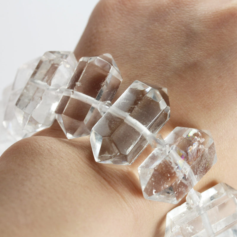 11pcs 25-30*13mm Graduated Stick Clear Quartz Gemstone Beads Gemstone Pendant , center Drilled Point Pendant, 7.5inch