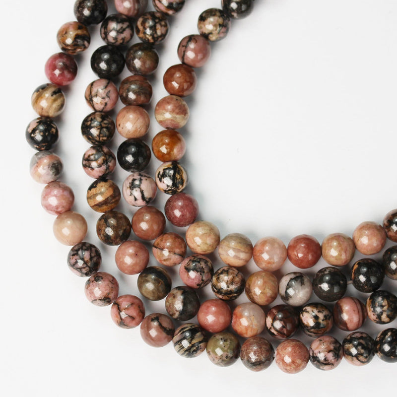 Rhodonite,6mm Natural Round Gemstone,  One full strand ,15", about 65 beads, 1mm hole