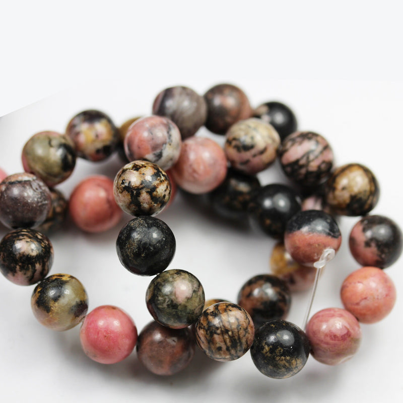 Rhodonite,10mm Natural Round Gemstone,  One full strand ,15", about 40 beads, 1mm hole