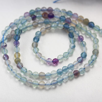 Natural Fluorite,3mm Faceted Round Natural Gemstone Beads, 15.5 inch , 0.6mm hole