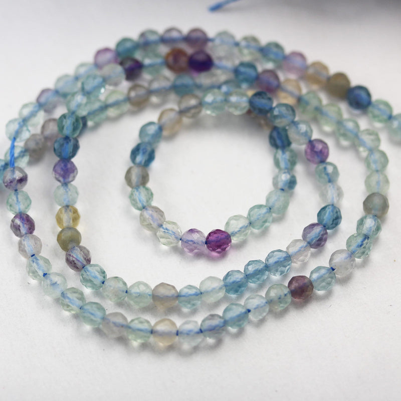 Natural Fluorite,3mm Faceted Round Natural Gemstone Beads, 15.5 inch , 0.6mm hole