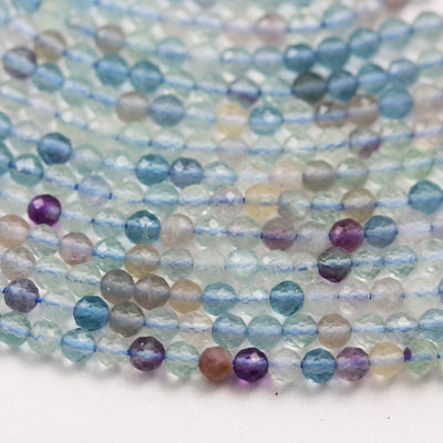 Natural Fluorite,3mm Faceted Round Natural Gemstone Beads, 15.5 inch , 0.6mm hole