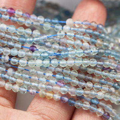 Natural Fluorite,3mm Faceted Round Natural Gemstone Beads, 15.5 inch , 0.6mm hole