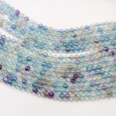 Natural Fluorite,3mm Faceted Round Natural Gemstone Beads, 15.5 inch , 0.6mm hole