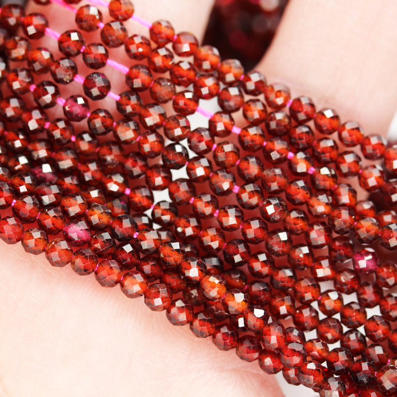 Orange Garnet, 3mm Faceted Round Gemstone, One full strand  Gemstone, hole 0.6mm,16"