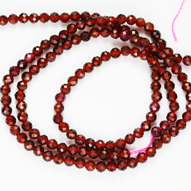 Orange Garnet, 3mm Faceted Round Gemstone, One full strand  Gemstone, hole 0.6mm,16"