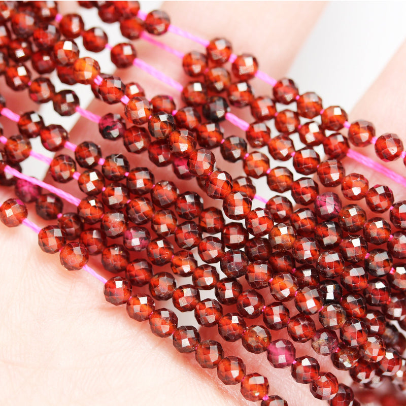Orange Garnet, 3mm Faceted Round Gemstone, One full strand  Gemstone, hole 0.6mm,16"
