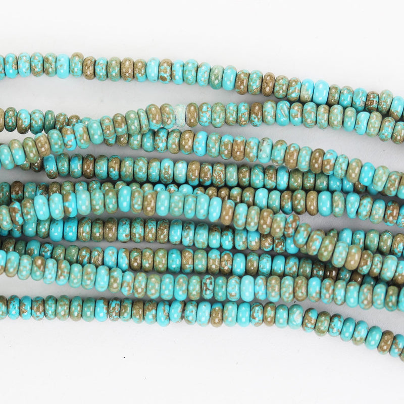 Turquoise, 4mm rondelle donut, 15.5 inch, gemstone strand, blue & brown color, 2mm thick, about 160 pcs