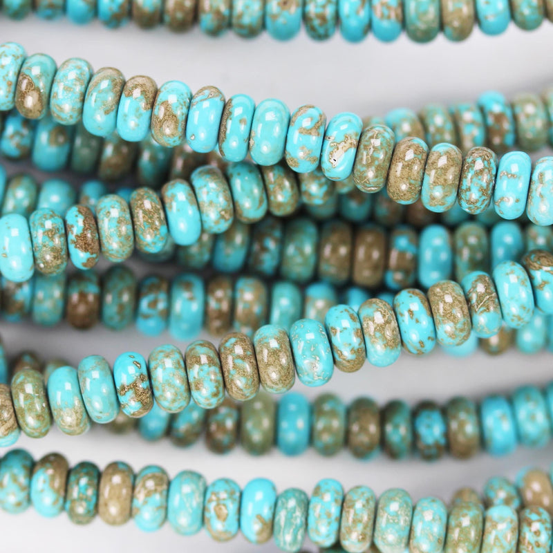 Turquoise, 4mm rondelle donut, 15.5 inch, gemstone strand, blue & brown color, 2mm thick, about 160 pcs