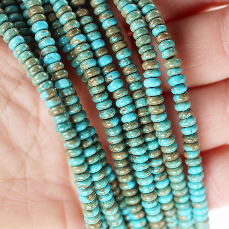 Turquoise, 4mm rondelle donut, 15.5 inch, gemstone strand, blue & brown color, 2mm thick, about 160 pcs
